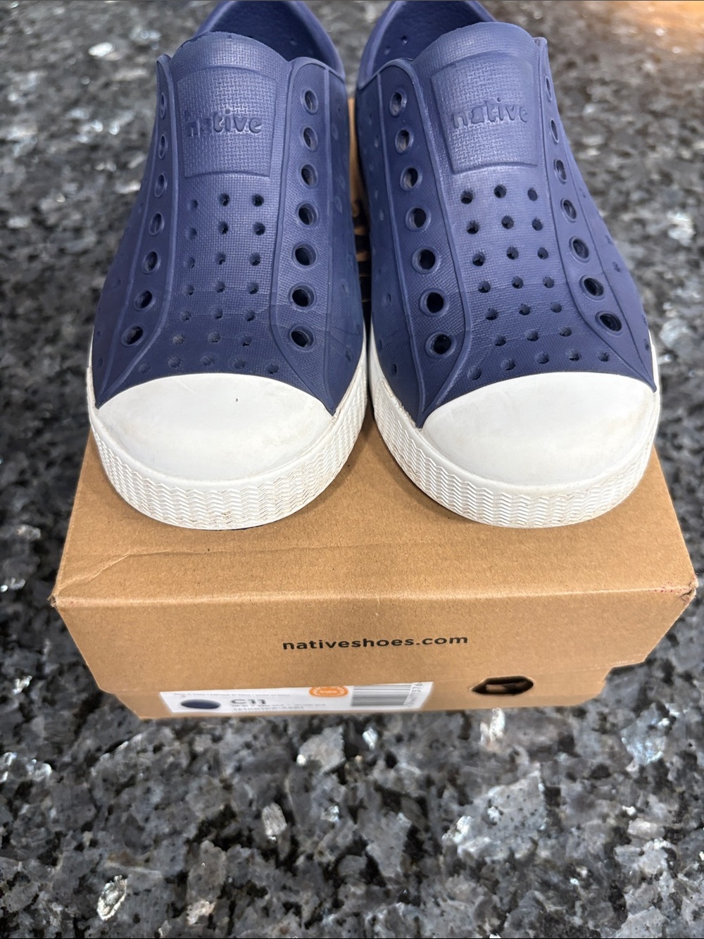 Native Kids Water Shoes in Navy and White Slip-On